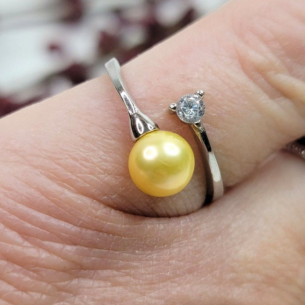 Enchantment Fresh Water Yellow Pearl Ring Adjustable Sterling Silver Wrap Around